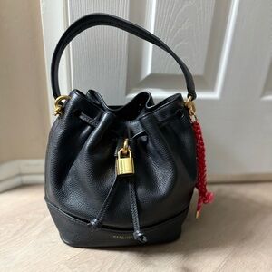 Marc Jacobs Black Leather Bucket Bag with Gold and Red Accents